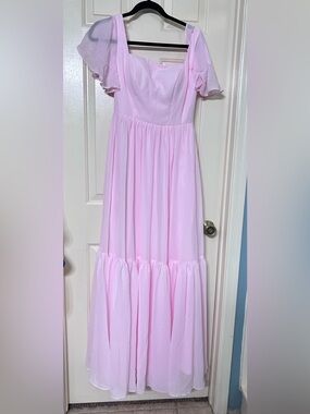 Light Pink Tiered Maxi Skirt with Flutter Sleeves